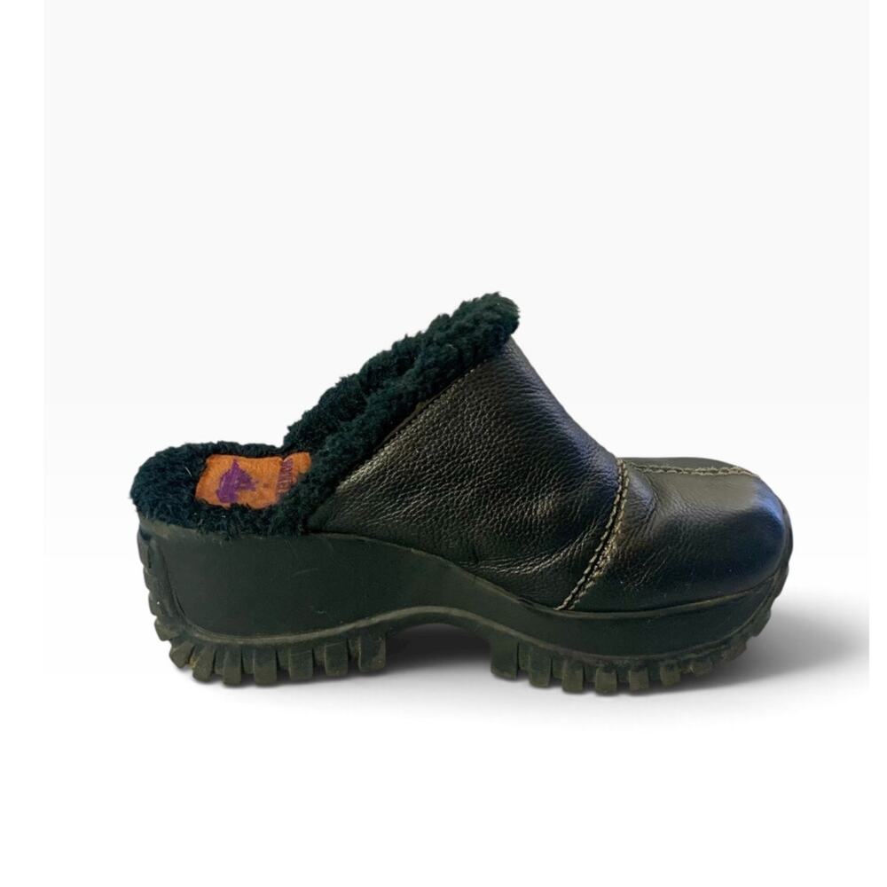 Vintage Rocket Dog Black Platform Mules Clogs Faux Fur Shearling Size 9 Y2K
